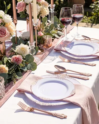 Miniatura 6 de Morejoy 100 platos de plástico, desechables, platos de postre de oro blanco y rosa de 7.5 pulgadas para bodas, fiestas y duchas rosa y oro