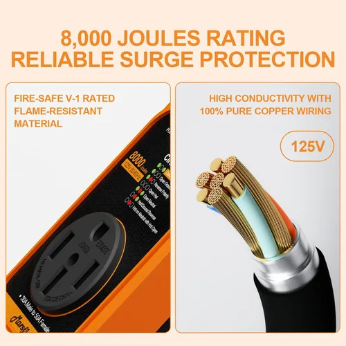 Miniatura 3 de Marsflex Protector de sobretensiones para RV, analizador de circuito de 15 amperios a 50 amperios, protección contra sobretensiones de 8000 julios