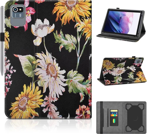 Miniatura 13 de DETUOSI Funda universal para tableta Android de 10.1 pulgadas, cubierta protectora de cuero, visión de 2 ángulos, con 3 ranuras para tarjetas, funda