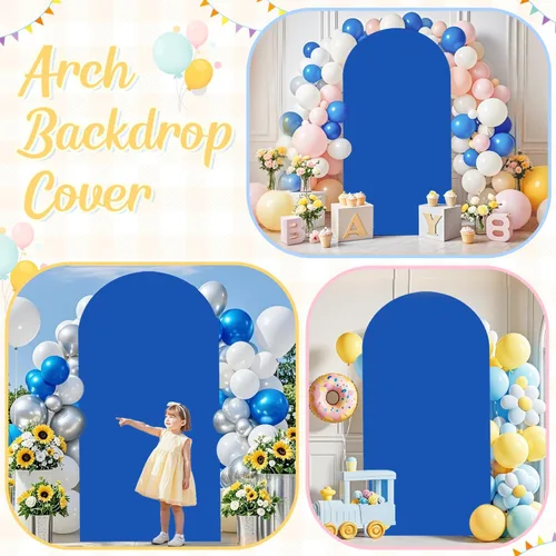 Miniatura 7 de Fundas de arco azul para telón de fondo elástico para arco de boda de 6.6 pies, cubierta de fondo ajustable de elastano cubierta de soporte de arco