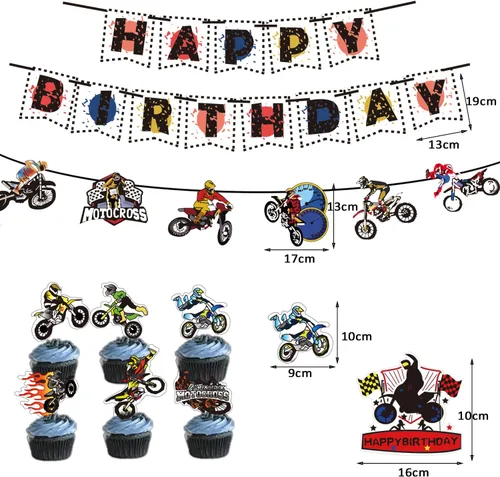Miniatura 2 de Cartel temático de motocicleta, suministros de fiesta, decoración de cumpleaños de motocross, suministros de fiesta, pancartas para decoración