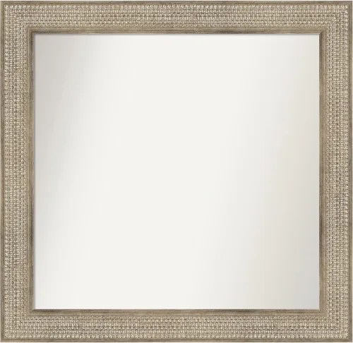 Miniatura 123 de Amanti Art Espejo de baño plateado para sobre fregadero, 26 x 26 pulgadas, espejo cuadrado de níquel pulido, marco de madera tradicional mediano, se