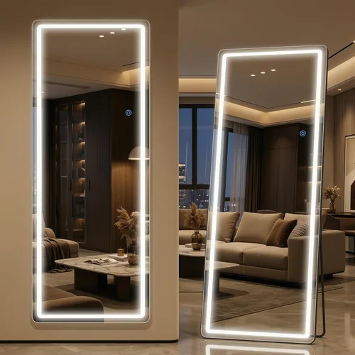 Miniatura 14 de Antok Espejo LED de longitud completa con luz, espejo iluminado de cuerpo completo de 56 x 20 pulgadas con soporte, regulable y iluminación de 3