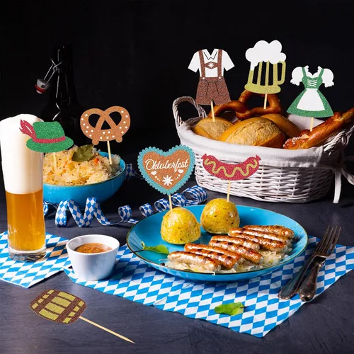 Miniatura 3 de 24 adornos para cupcakes con purpurina para el Oktoberfest, decoración para tartas del día de la cerveza, para festivales bávaros para suministros