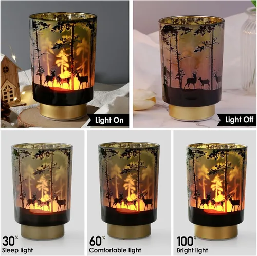 Miniatura 4 de Eywamage Pequeña lámpara de mesa con pilas con control remoto, lámpara de cristal inalámbrica de ciervo del bosque para dormitorio, sala de estar