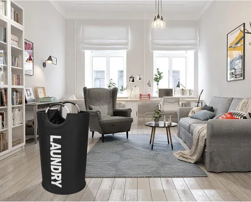 Miniatura 9 de DOKEHOM - Canasta de lavandería grande de 90 litros, bolsa de lavandería plegable, canasta de ropa alta y autónoma, contenedor de lavado plegable
