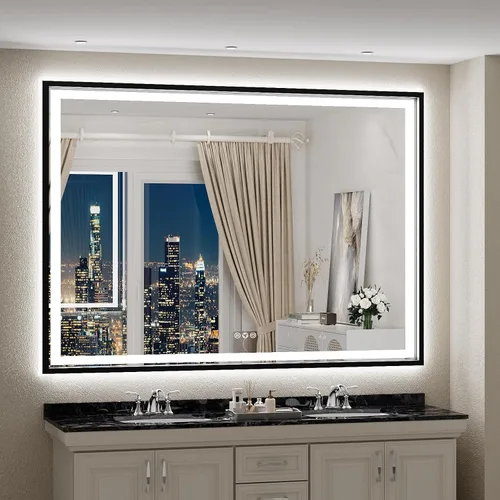Miniatura 10 de Espejo de baño LED redondo de 28 pulgadas, retroiluminación de luz diurna de 6000 K, antivaho y regulable, espejo impermeable sin marco con control