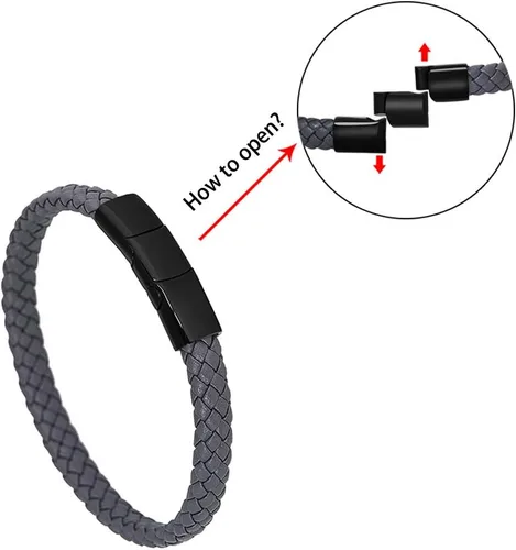 Miniatura 4 de Geoffrey Beene Pulsera trenzada de cuero genuino para hombre con cierre de acero inoxidable
