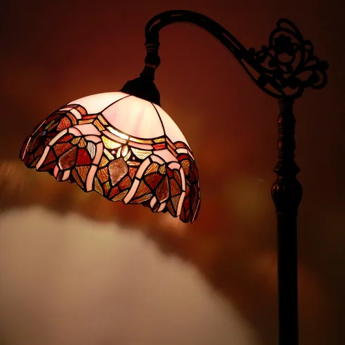 Miniatura 6 de Tiffany - Lámpara de pie con vitrales, 18.88 x 12 x 67 pulgadas, joyería rosa Luz de lectura antigua de cuello de cisne arqueado ajustable