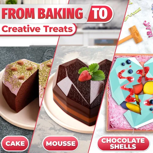 Miniatura 6 de Molde de corazón rompible – Molde de corazón de silicona con forma de diamante para conchas de chocolate, pasteles de mousse, tarta de queso – Boda