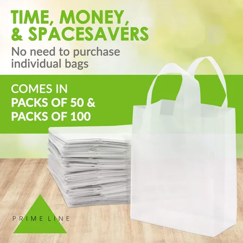 Miniatura 6 de Prime Line Packaging Bolsas de regalo de plástico, bolsas de regalo esmeriladas con asas para pequeñas empresas, regalos de bienvenida, bolsas