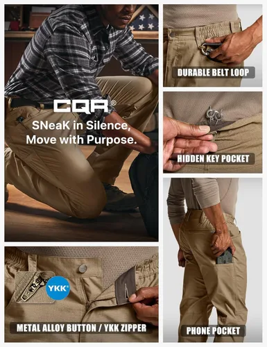 Miniatura 220 de CQR – Pantalones tácticos elásticos tipo cargo para hombre, resistentes al agua, de tela ripstop (antidesgarros), ligeros, ideales para uso diario