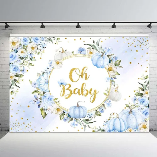 MEHOFOND Fondo de otoño de 7 x 5 pies con diseño de calabaza Oh Baby en colores pastel, acuarela, azul, floral, recién nacido, baby shower,