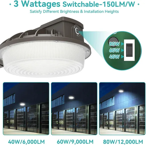 Miniatura 3 de HiBay Luz LED de granero del atardecer al amanecer con atenuación temporizada, 3CCT 80W 12000LM eqv 400-600W HPS/HID, iluminación de inundación