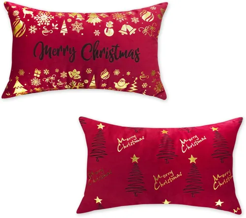 Miniatura 11 de TAJWE - Juego de 2 fundas de almohada decorativas de Navidad, 45 x 45 cm, Merry Christmas, rojo y dorado, decoraciones de invierno, árboles
