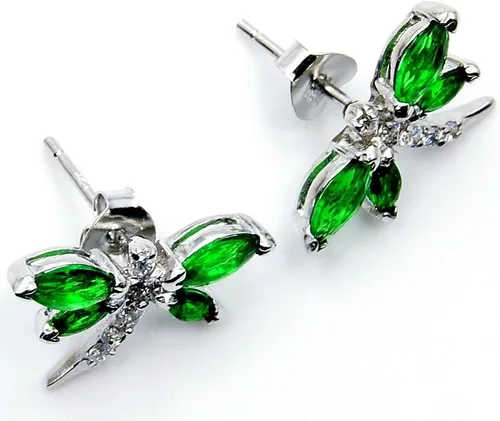Miniatura 3 de Aretes de plata de ley con circonita cúbica verde y libélula, Plata de ley Circonita cúbica, Circonia cúbica