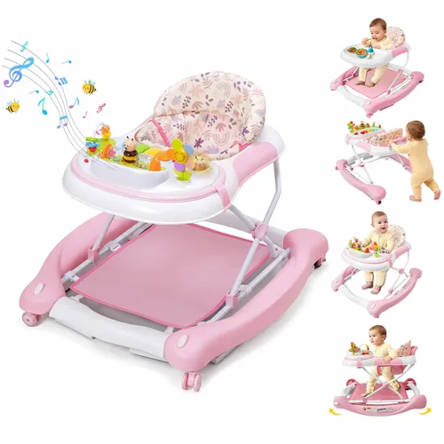 Miniatura 8 de Andador de bebé 5 en 1, caminador de música y luces para bebés niños y niñas de 6 a 12 meses, andadores plegables con ruedas y gorila combo Gris