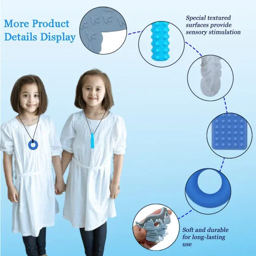 Miniatura 6 de Collares masticables para niños sensoriales, collar masticable sensorial para niños con TDAH, SPD, dentición, necesidades de morder, juguetes Gris