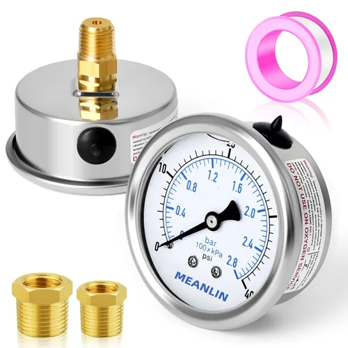 Miniatura 47 de MEANLIN MEASURE - Manómetro de acero inoxidable, relleno de líquido, esfera con cara de 2.5 pulgadas, NPT de 1/4 de pulgada, agua, aceite y gas