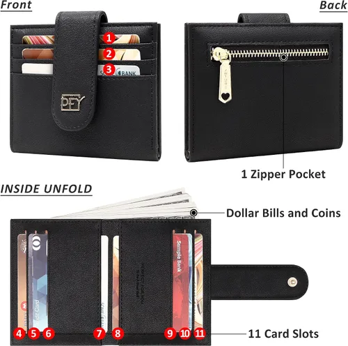 Miniatura 5 de Badiya Billeteras pequeñas para mujer billetera plegable multitarjetero delgado con cremallera Negro - Minimalista