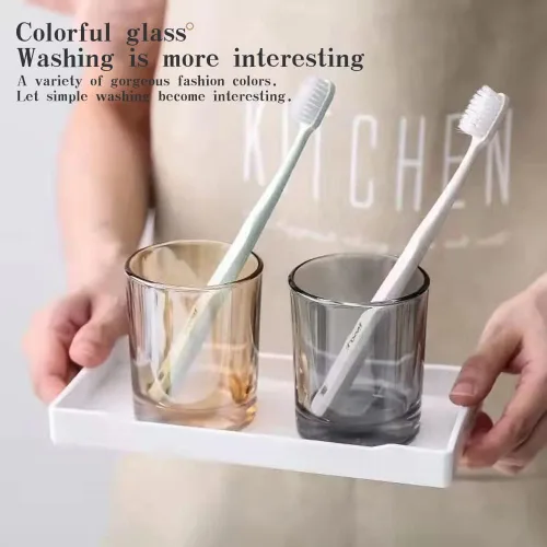 Miniatura 3 de Vaso de vidrio de 2 piezas, vaso para cepillos de dientes, soporte para brochas de maquillaje, cepillos de dientes, vasos y cepillos en el baño