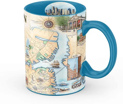Xplorer Maps Boston Map Taza de cerámica (16 onzas) – Taza de café sin BPA para bebidas calientes y frías – perfecta para oficina, hogar o regalo