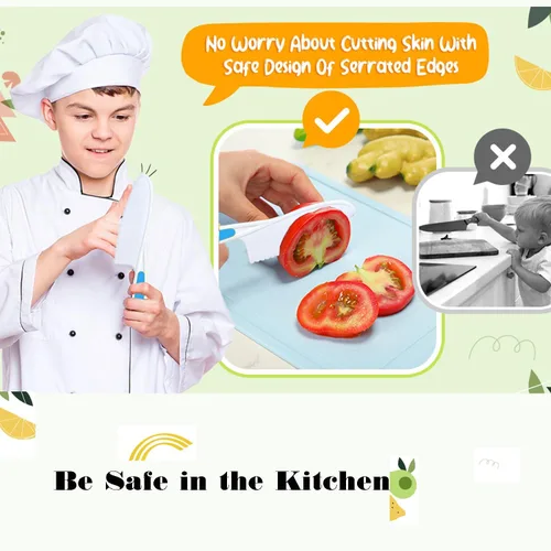 Miniatura 2 de Cuchillos para niños, juego de cuchillos de cocina y hornear de 6 piezas, cuchillos para niños para cocina real, herramienta sin BPA para niños