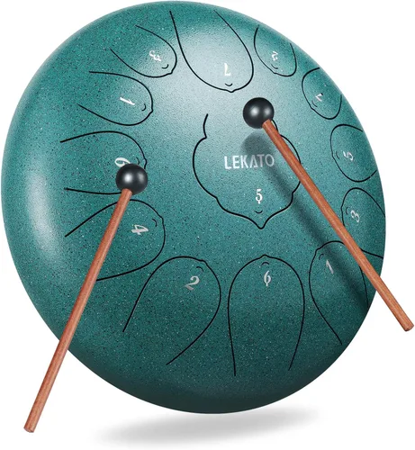 Miniatura 10 de LEKATO Tambor de lluvia para exteriores, tambor de lengüeta de acero de 6 pulgadas, 11 notas, carillón de lluvia de percusión para meditación, yoga