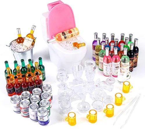 HSJH 71 unidades de cubos de hielo en miniatura, botellas de cerveza y mini latas de soda, accesorios de casa para jardín de hadas, pub, bar,
