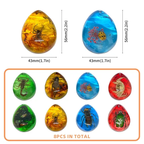 Miniatura 2 de 8 piezas de fósiles de ámbar con insectos, colgantes de fósiles de ámbar BOSOIRSOU, diferentes especímenes de insectos, insectos preservados