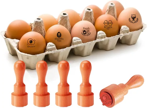 AHANDMAKER Sello de huevos frescos de 5 estilos, mini batidor, diseño de huevos escalfados, sellos de madera para huevos de madera, sellos