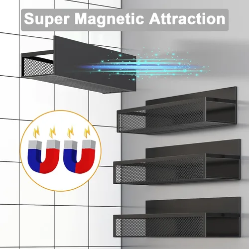 Miniatura 4 de Aufworld Estante magnético para especias para refrigerador, paquete de 4 estantes magnéticos, organizador magnético para refrigerador con 8 ganchos