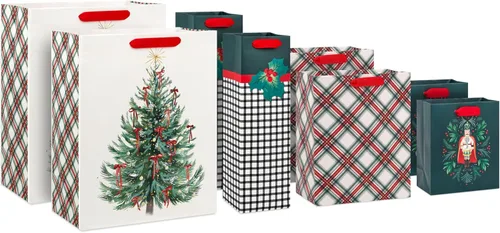 Hallmark - Surtido de bolsas de regalo clásicas de Navidad (8 bolsas: 2 pequeñas de 6 pulgadas, 2 medianas de 9 pulgadas, 2 grandes de 13 pulgadas,