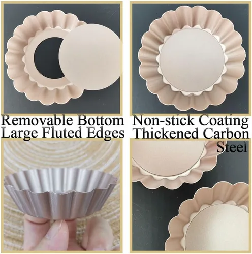 Miniatura 3 de DATANYA Mini Sartenes para Tartas con Fondo Extraíble de 3 Pulgadas, Molde para Tartas de Quiche de Acero al Carbono Antiadherente de 0.8 Pulgadas