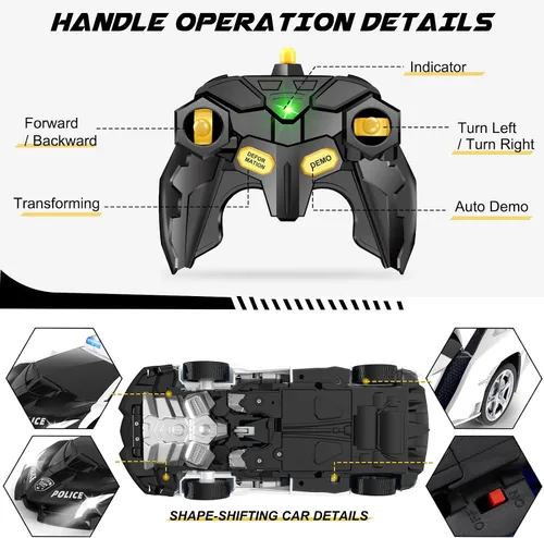Miniatura 9 de Dolanus Coche de policía a control remoto – Robot transformador de automóvil a control remoto, luz intermitente, 2.4 GHz, rotación de 360 grados