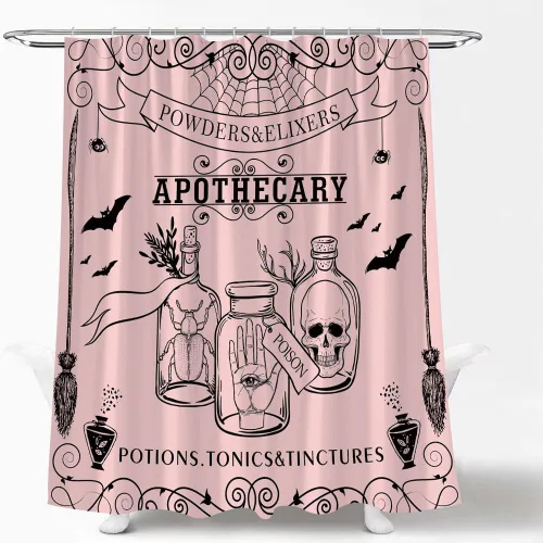 Miniatura 5 de Cortina de ducha espeluznante de Halloween, alquimia negra, bruja del mundo mágico, calabaza, brujería, calavera de terror, fantasmas espeluznantes