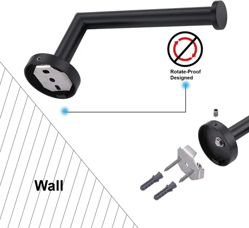 Miniatura 5 de TASTOS Soporte de papel higiénico negro mate de acero inoxidable, dispensador de rollos de papel higiénico para baño, soporte de pared redondo medio