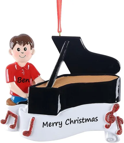 Adorno de Navidad personalizado de piano, 2025 con piano y niño, adorno musical personalizado, adornos de Navidad con temática musical, adornos de