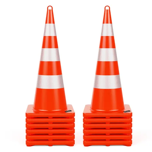 Miniatura 6 de Conos de seguridad de tráfico 6 piezas con collares reflectantes y conectores de cadena de PVC irrompible naranja construcción para el tráfico