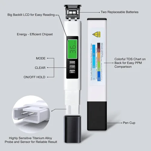 Miniatura 4 de Medidor digital TDS para agua potable, 2025 Nuevo probador de agua 4 en 1 TDS, EC y medidor de temperatura, medidor preciso y confiable de 0 a 9990