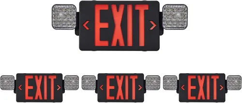 Miniatura 12 de TANLUX Letrero de salida de carcasa negra con luces de emergencia, luz LED de salida de emergencia con batería de respaldo, certificación UL, combo