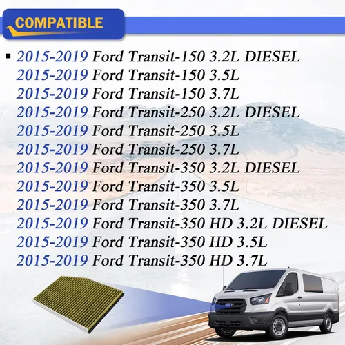 Miniatura 2 de Filtro de aire de cabina premium con carbón activado para Ford Transit 150/250/350 2015-2019 Transit 350 HD Transit 250 Diesel/350 Diesel/350 HD