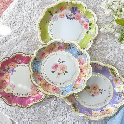 Kate Aspen Platos de Papel Decorativos Premium de 7 pulgadas para Fiesta de Té Floral Vintage Actualizada | Suministros de Fiesta de Baby Shower o