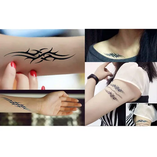 Miniatura 7 de Yesallwas 6 hojas de tatuajes falsos tribales pequeños tatuajes temporales azul negro tribal tatuaje tatuaje cuerpo adhesivo para hombres mujeres