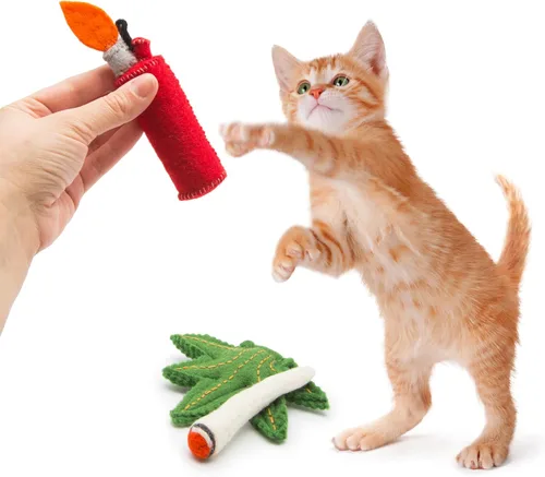 Miniatura 3 de Glaciart One Juego de juguetes para gatos con hierba gatera, hojas y encendedor Grieta de gato para gatitos divertidos, juguetes estimulantes