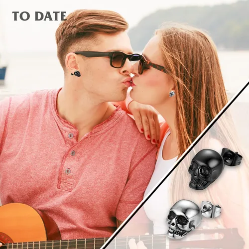 Miniatura 5 de 3 pares de aretes de calavera de Halloween, aretes de hip-hop, aretes retro para hombres y mujeres, aretes de calavera gótica, aretes Cool Rock punk
