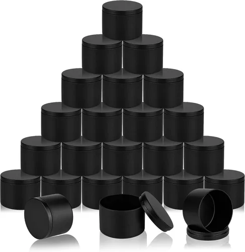 SONVIIBOX Paquete de 24 latas de velas de 8 onzas, latas de velas negras para hacer velas a granel, tarros de vela de 8 onzas, frascos de lata para