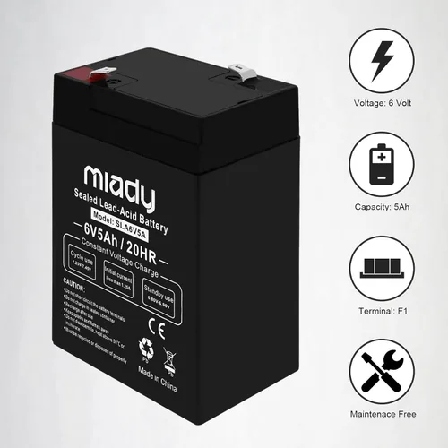 Miniatura 5 de Miady Batería de plomo ácido sellada recargable de 6V 5Ah (paquete de 2)