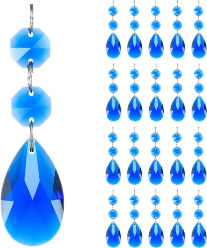 Miniatura 17 de 20 piezas de 1.496 pulgadas (1.496 in) con forma de lágrima, cristales de repuesto para atrapasoles de cristal conectados, cuentas octágonas, adorno