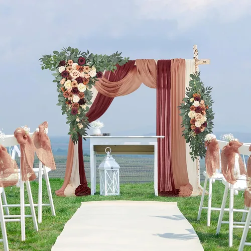 Miniatura 8 de Kit de flores para arco de boda con cortinas (paquete de 4) – 2 guirnaldas artificiales de terracota de lujo con 2 cortinas transparentes